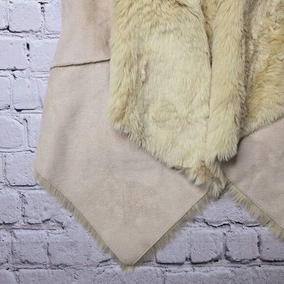 Loft Faux Leather Tan Cream Neutral Outerwear Shawl Cascade Open Vest Size M - Picture 6 of 12
